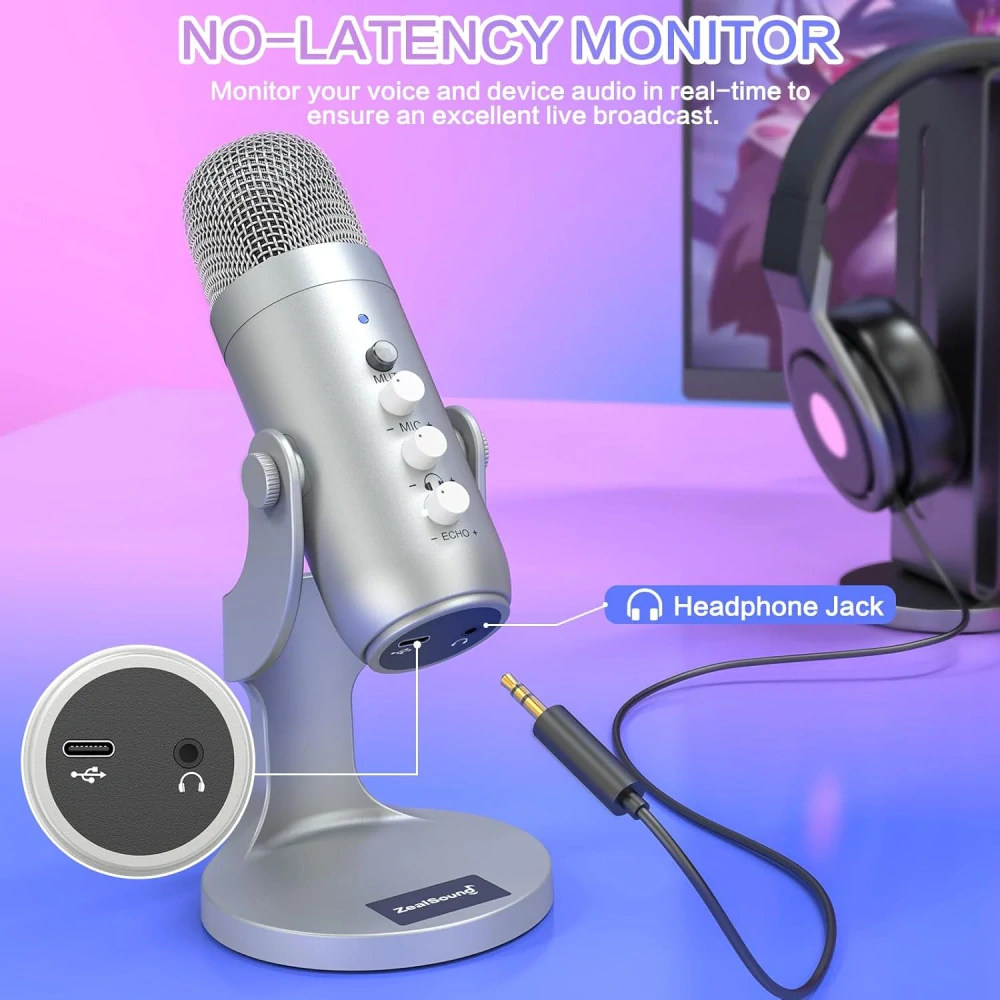 Stolní kondenzátorový mikrofon pro podcast, streamování, nahrávání