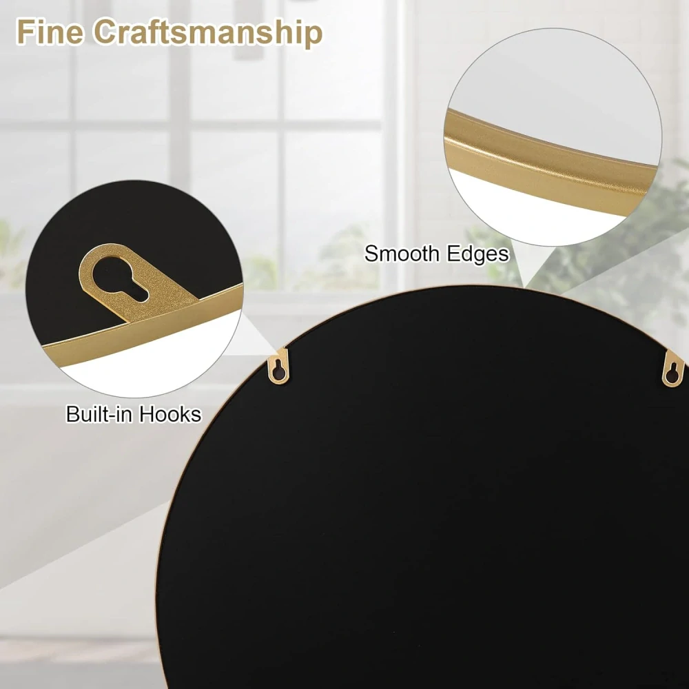 Nástěnné zrcadlo WOLTU φ 40 cm s rámem Gloden, moderní kulaté závěsné zrcadlo do koupelny