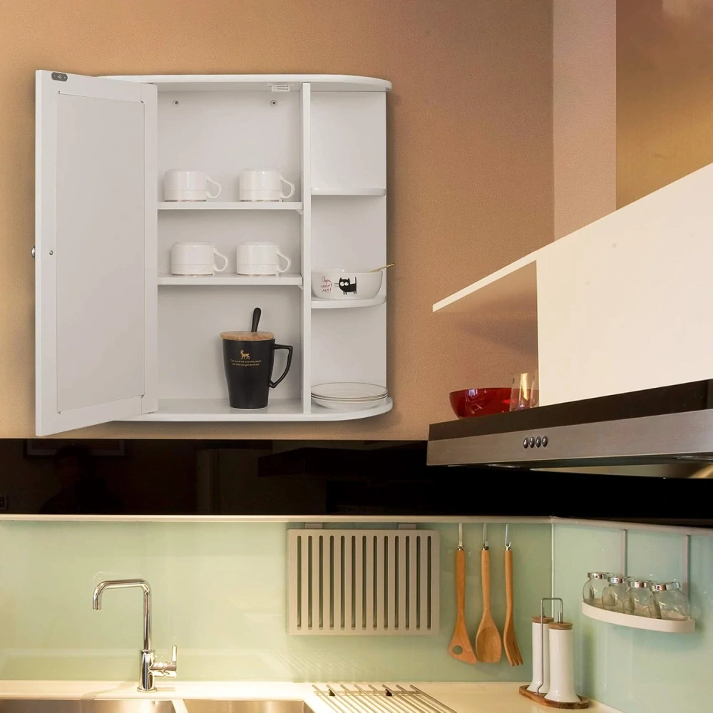 eSituro SBP0030 Koupelnová skříňka se zrcadlem Bílá LHT 60 x 58 x 16 cm