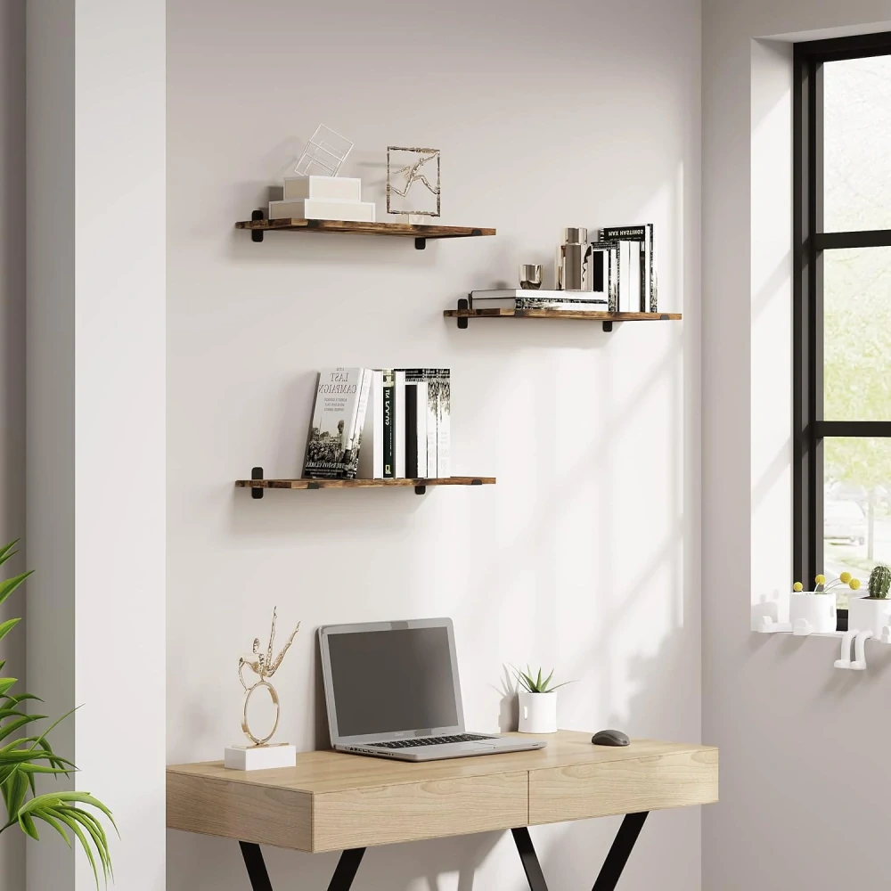 EUGAD Sada 3 plovoucích nástěnných polic Dřevo 60x7x20cm 