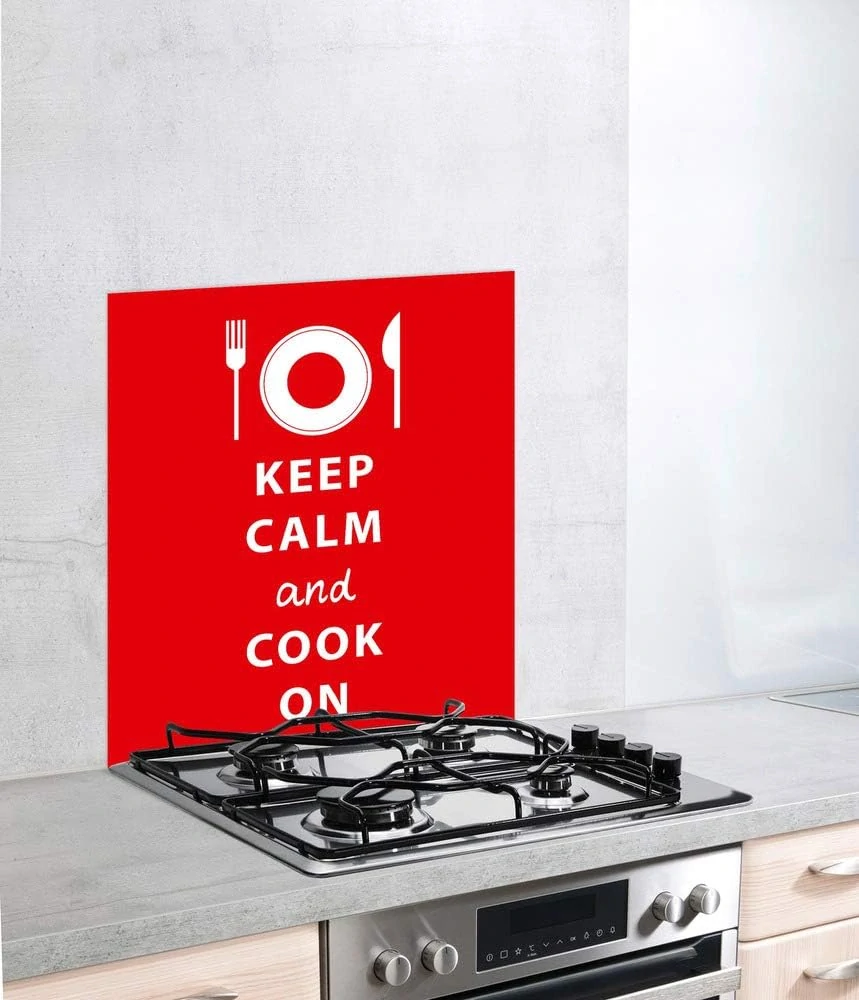Tvrdené sklo na steny do kuchyne, Wenko Keep Calm, 60x70 cm