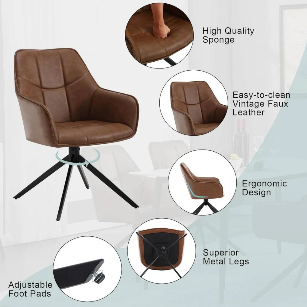 WOLTU Otočná jídelní židle kovové nohy Světle hnědá