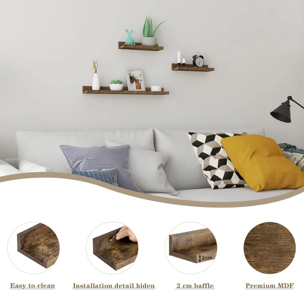 WOLTU RG9491hov Nástěnné police Sada 3 plovoucích polic