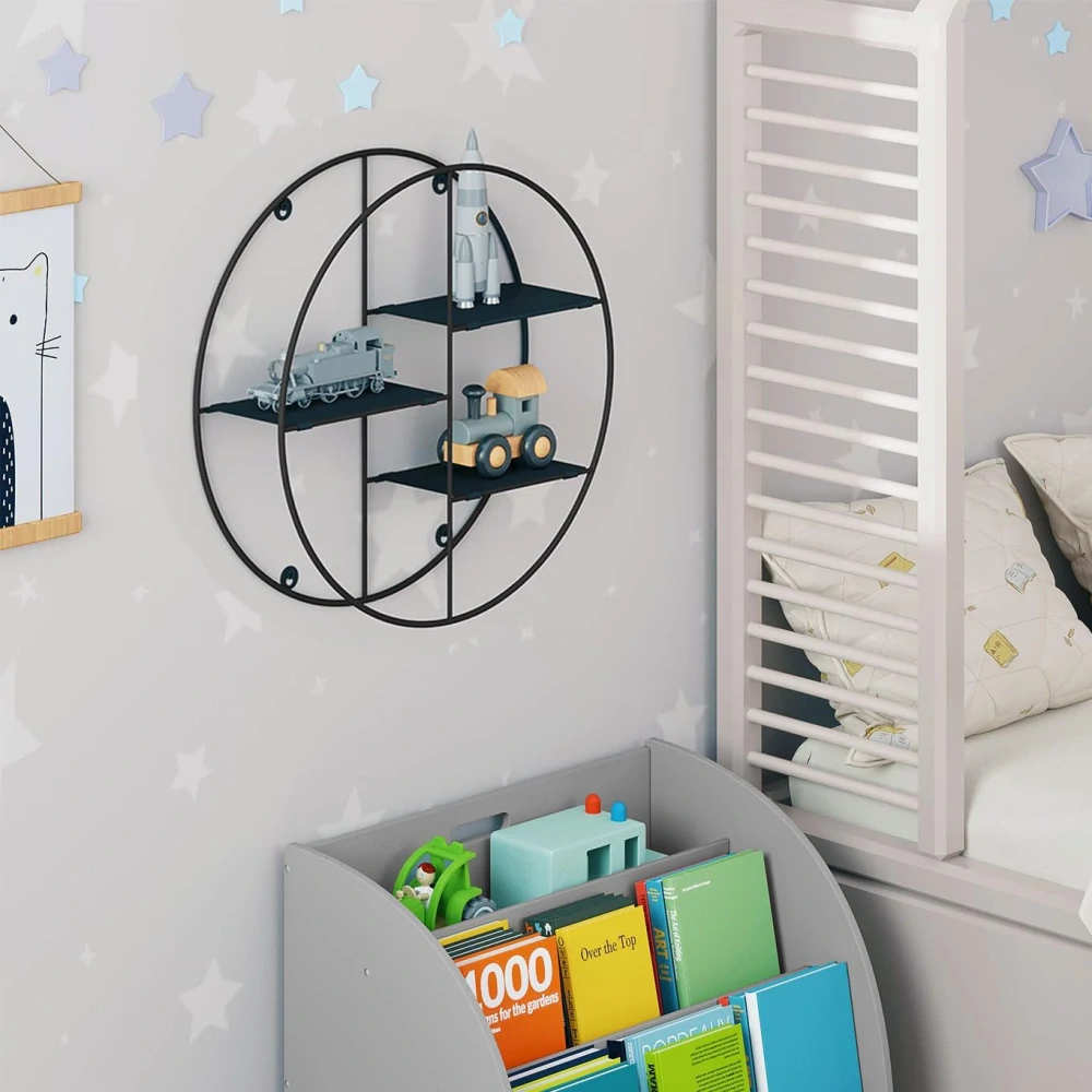 EUGAD kulatá nástěnná police, dětská police e 3 policemi, průměr 40 cm