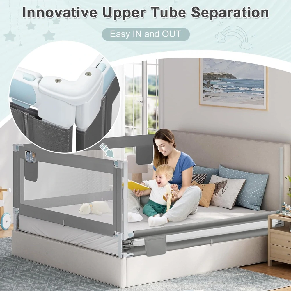 WOLTU Zábrana na postel 150cm široký,tmavě šedá,KG003dgr01