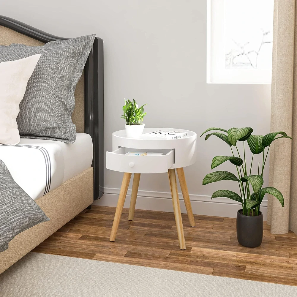 WOLTU noční stolek se zásuvkou, bílý