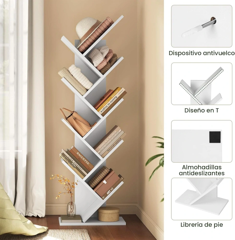 EUGAD Knihovna Strom Knihovna Kancelářský úložný stojan 40x20x127cm, Bílá