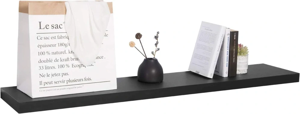 Černé dřevěné plovoucí police WOLTU Nástěnné police 80 cm dlouhé RG9318SZ