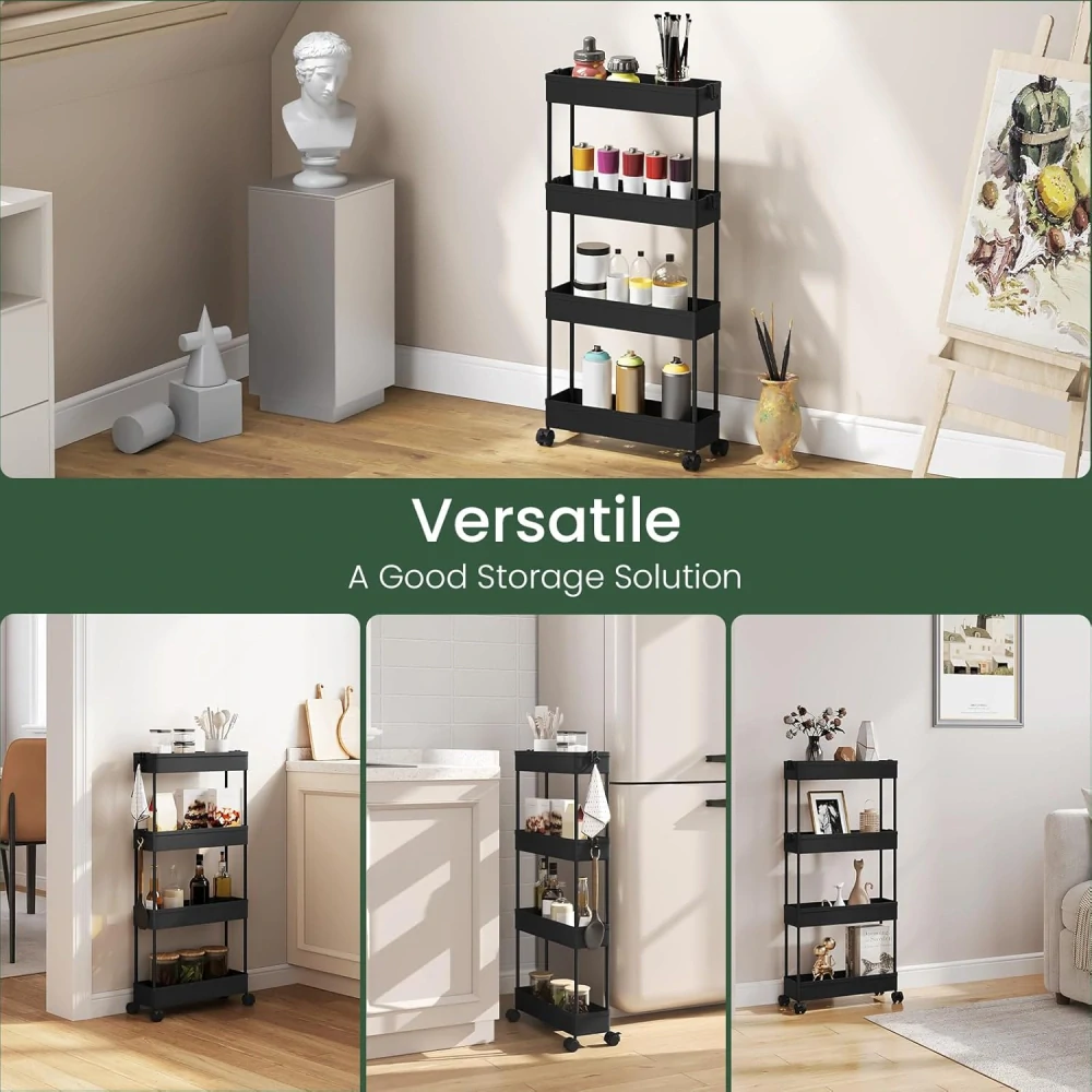 Servírovací vozík Klihome, 4 patra, úzký kuchyňský vozík s kolečky