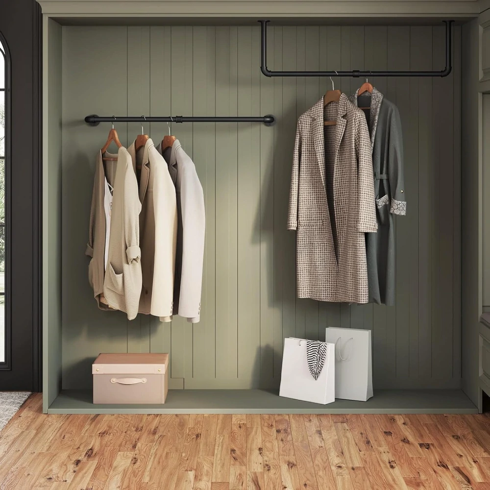 eSituro šatní tyč, sada 2 kusů, průmyslový design, nástěnná, černý kov, 100 cm,