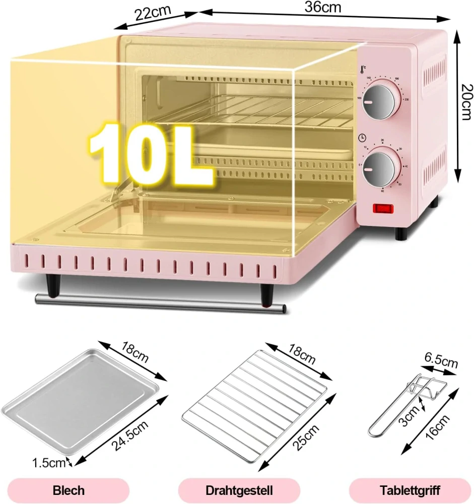 Mini trouba WOLTU 10 litrů, 650 W