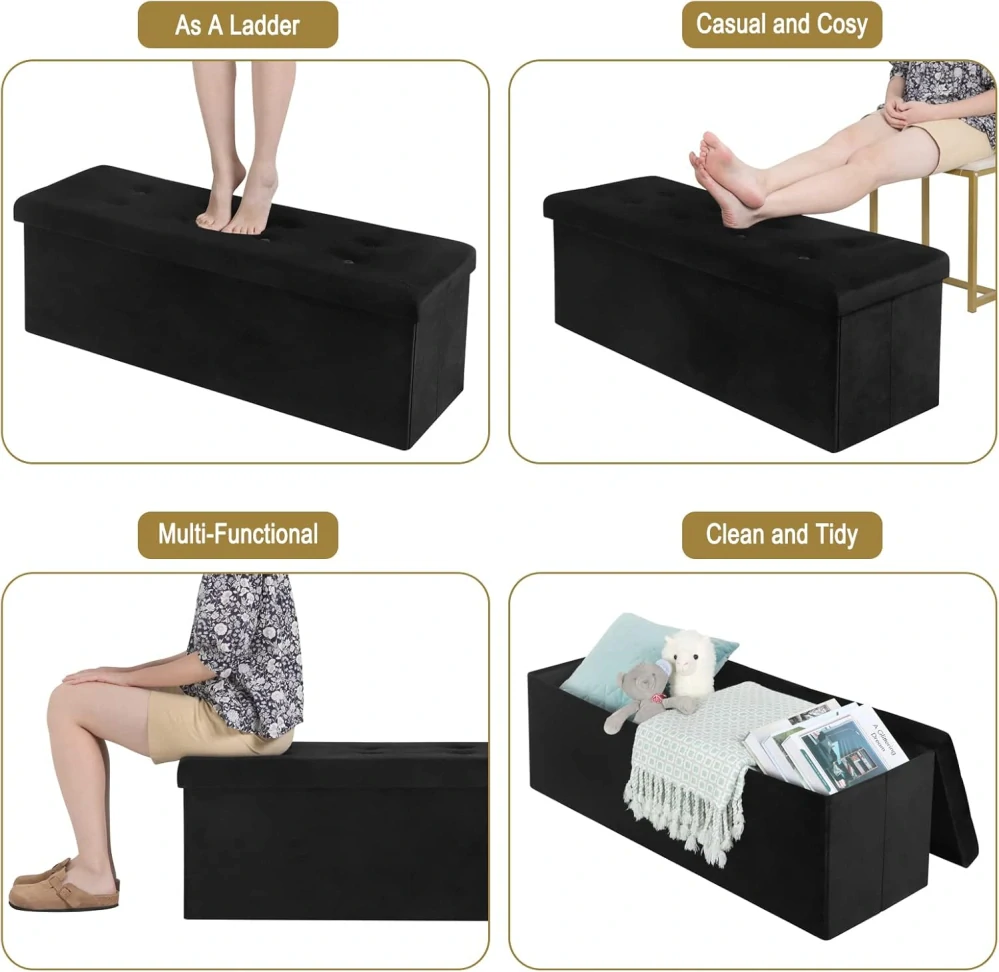 WOLTU SH73sz skládací úložná lavice velká kapacita 300 kg,110 x 37,5 x 38 cm, černá