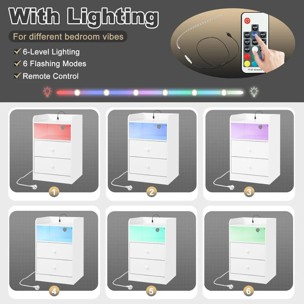 WOLTU 40 x 64 x 35 cm noční stolek s funkcí nabíjení a LED světlem