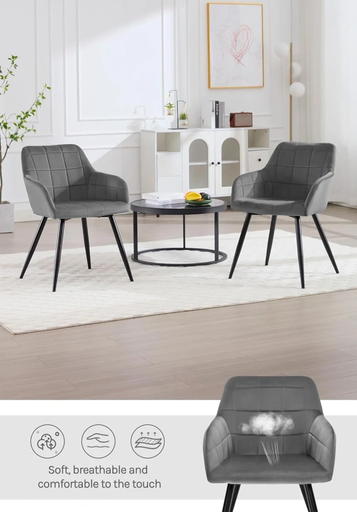 sametově polstrovaná kuchyňská jídelní židle s kovovými nohami, tmavě šedá