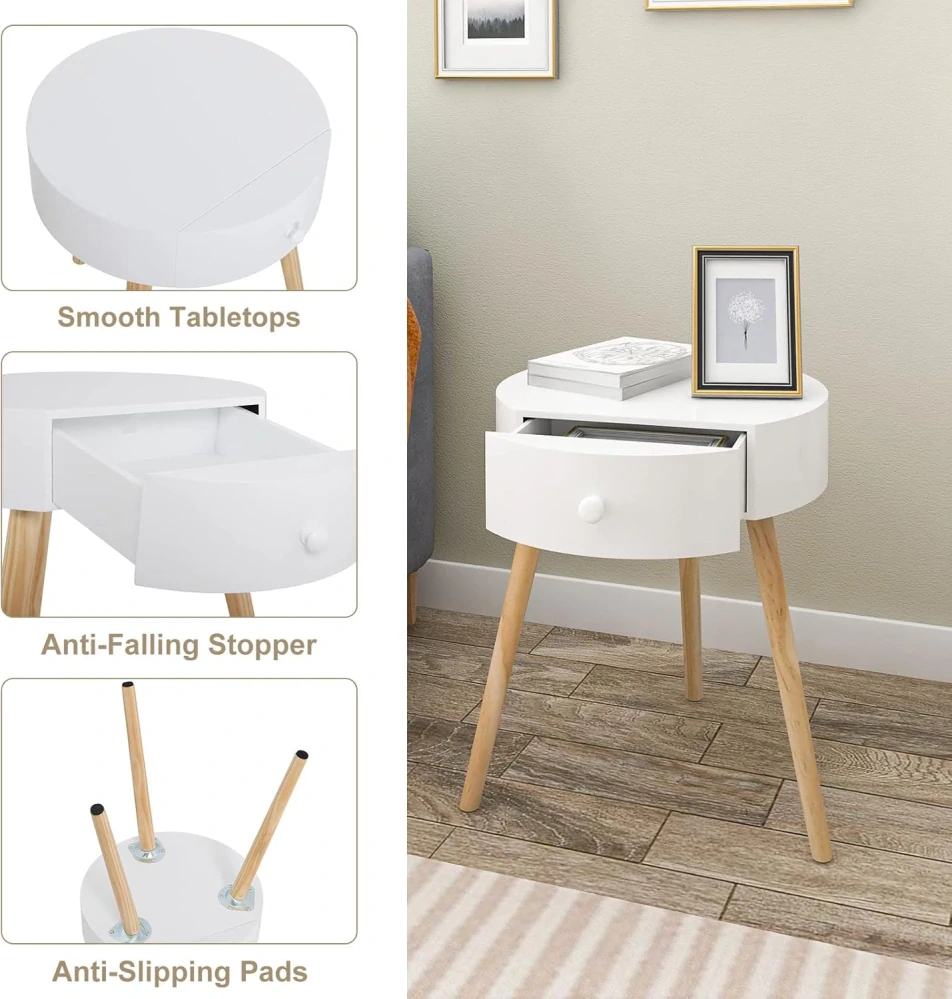 WOLTU noční stolek kulatý 38 x 38 x 47 cm bílá TS156ws