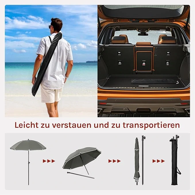 Slunečník WOLTU, slunečník UV odolný, výškově nastavitelný, 45° skládací, kulatý