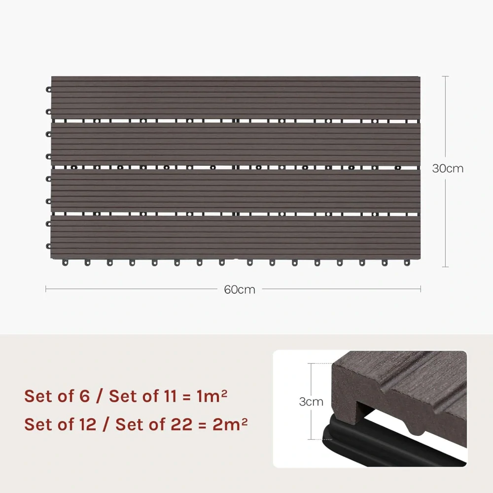 WOLTU WPC dlaždice 30 x 60 cm pro zahradu a terasu 6 kusů/1 m²