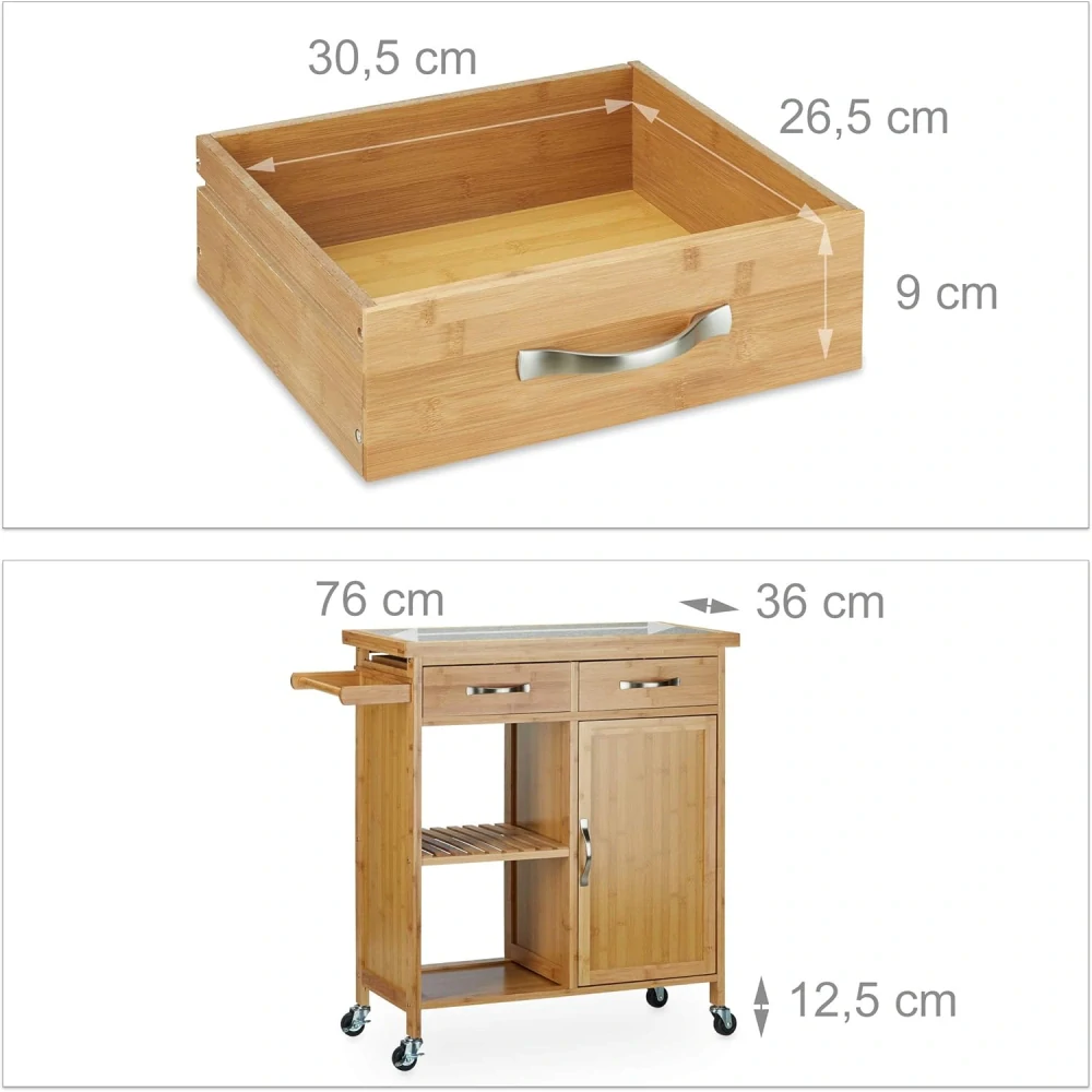 Dřevěný kuchyňský vozík V x Š x H: 85,5 x 89,5 x 36 cm, přírodní