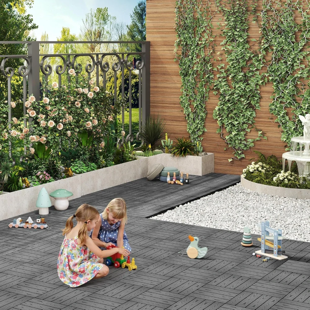 WOLTU WPC dlaždice 30 x 30 cm pro zahradu,  šedá, 11 kusů/1 m²