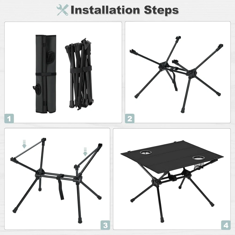 Přenosný kempingový stůl WOLTU, ultralehký skládací stůl se 2 držáky na nápoje