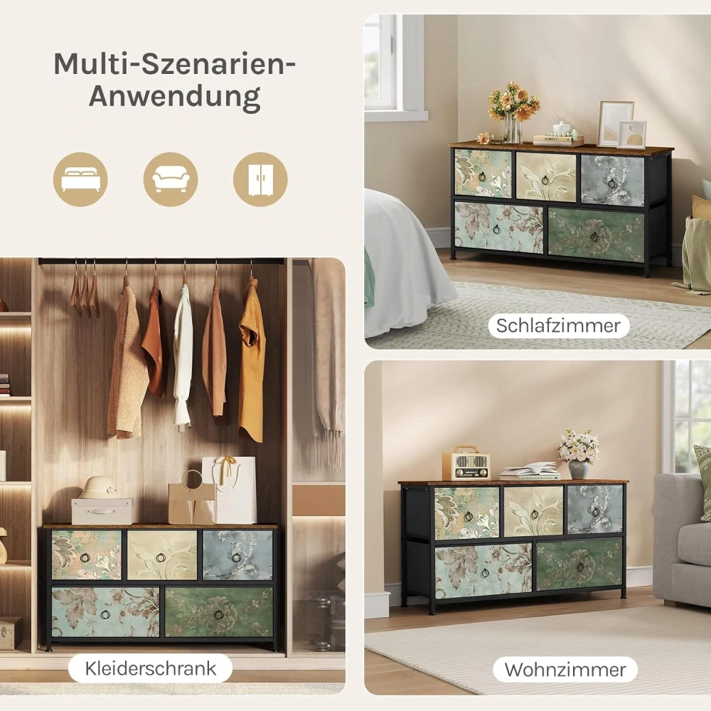 WOLTU SSK005pw Látková komoda s 5 zásuvkami, TV komoda do obývacího pokoje, ložnice, chodby