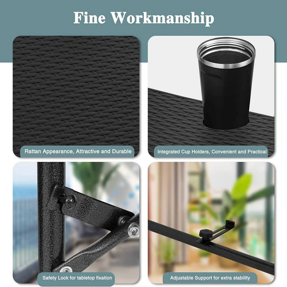 Závěsný balkonový stůl WOLTU, skládací balkonový stůl, 3 výšky, černý