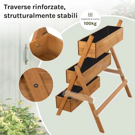 WOLTU 3patrový dřevěný vyvýšený květináč, hnědý