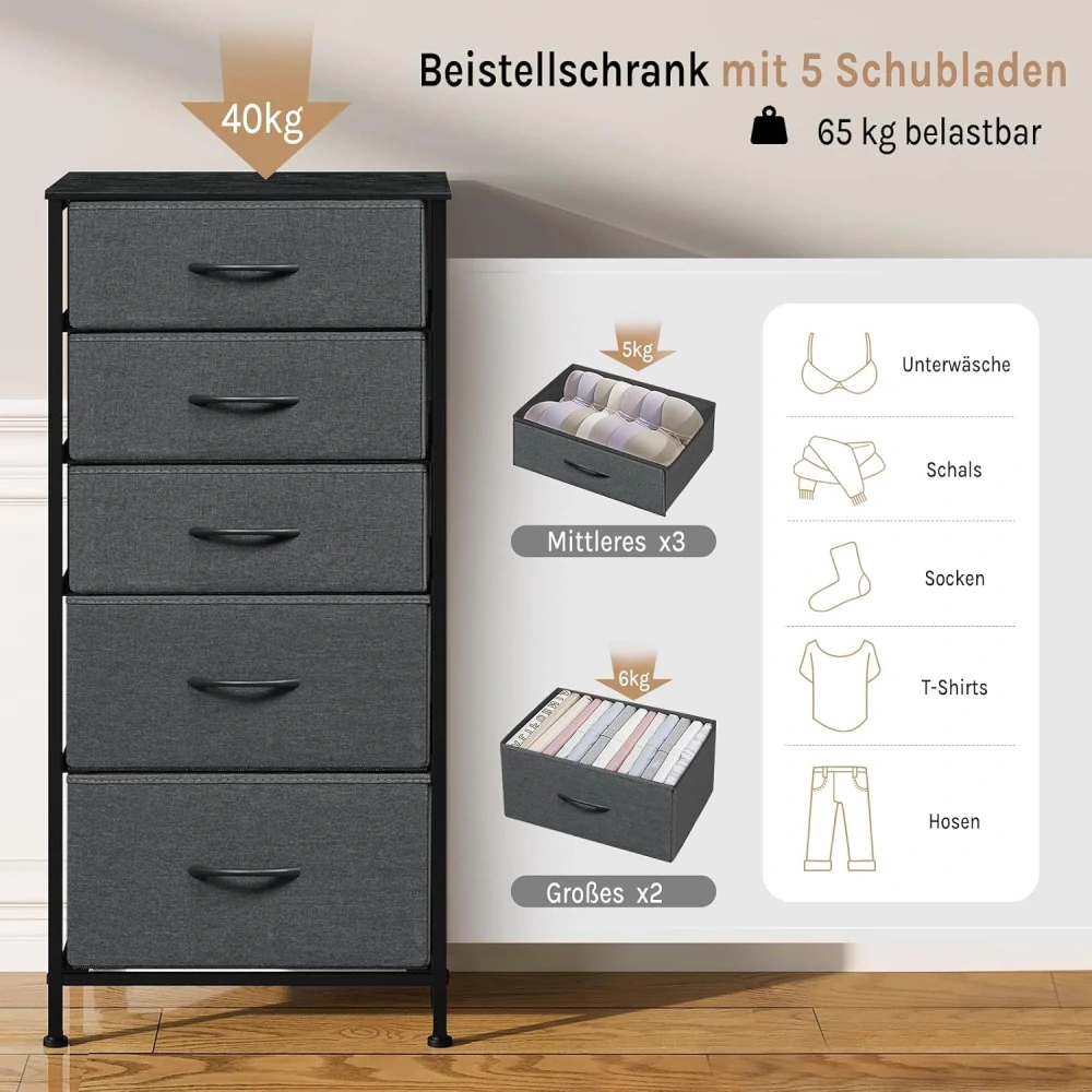 WOLTU Komoda s 5 zásuvkami z látky