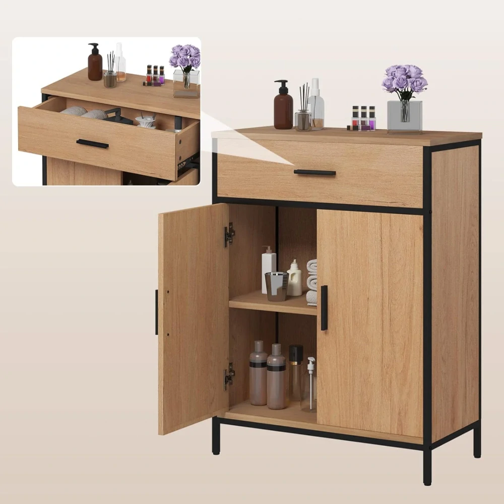 EUGAD Koupelnová skříňka, Materiál kov + dřevo, 30 x 82 x 30 cm