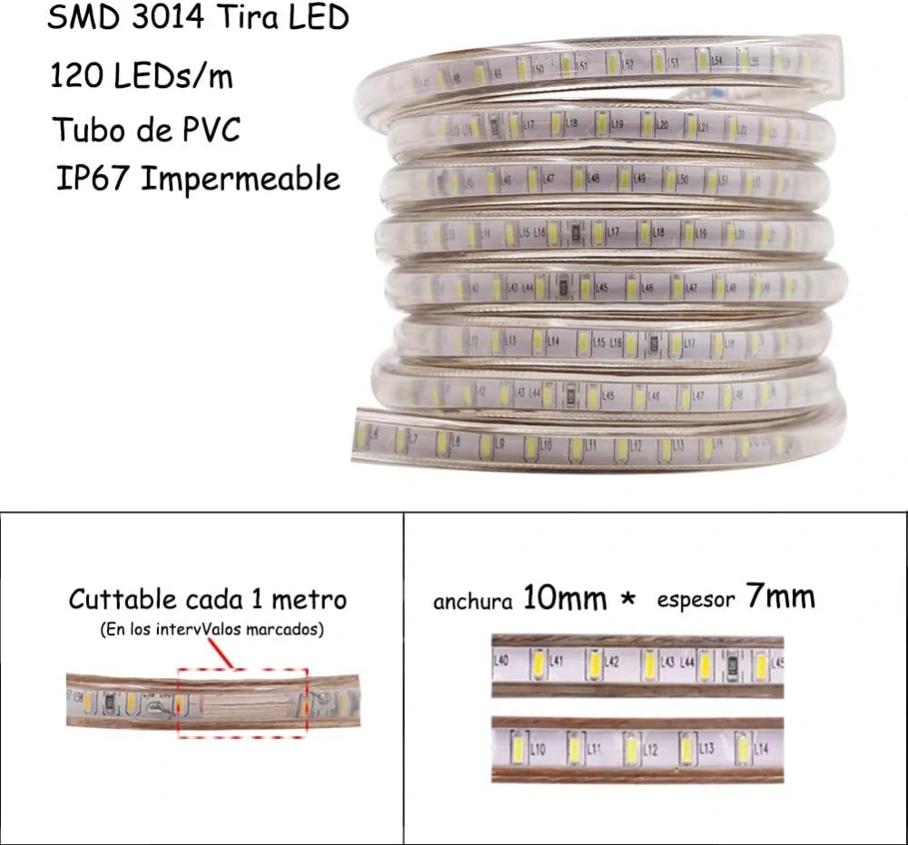 XUNATA LED pásek 220V SMD 3014 120 LED/m IP67