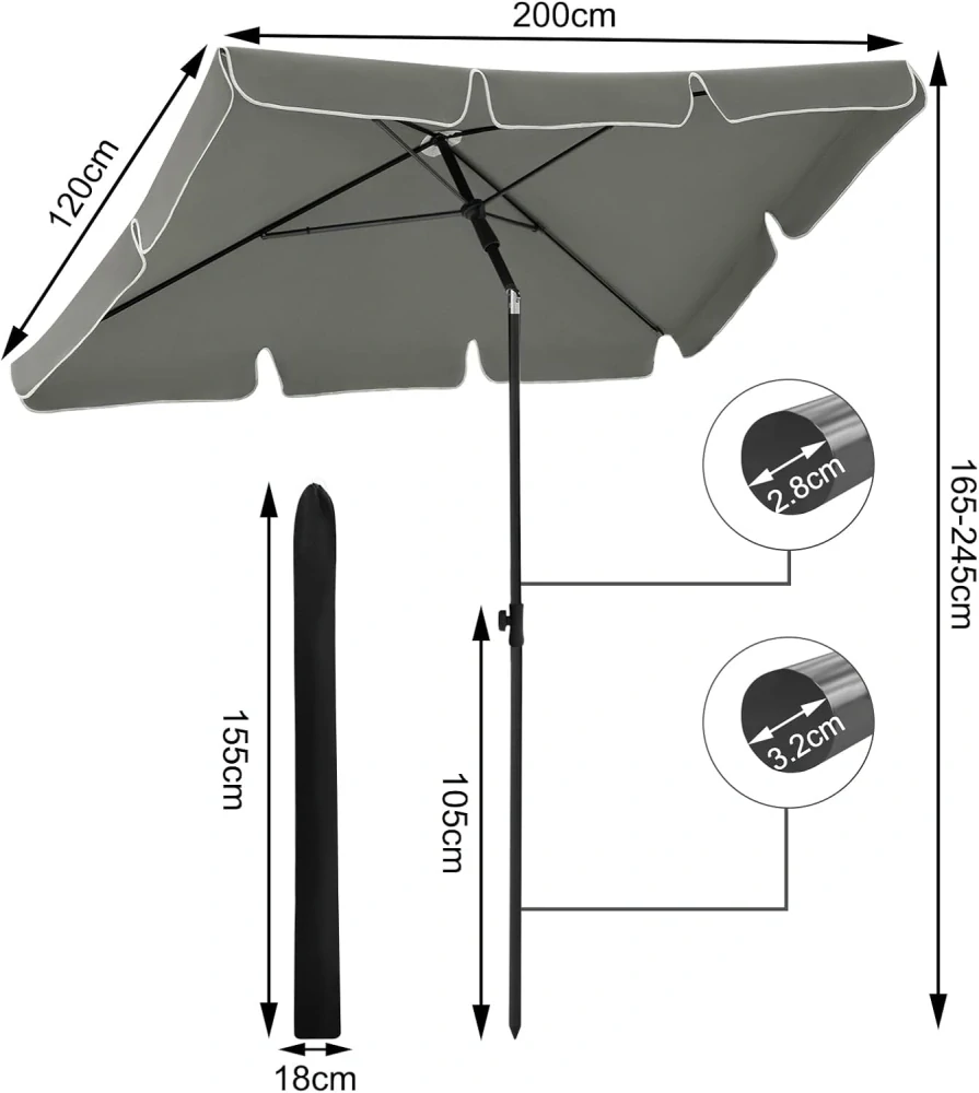 Zahradní slunečník WOLTU 2x1,2 m