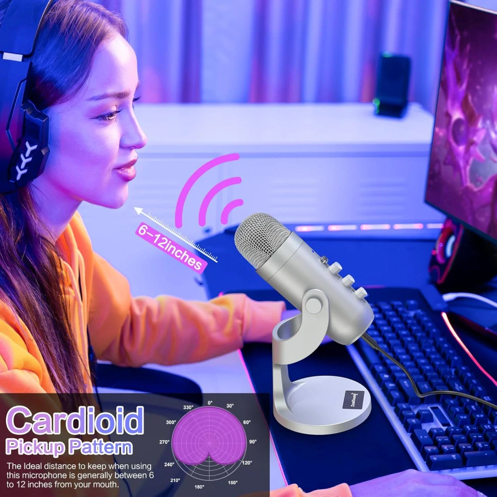 Stolní kondenzátorový mikrofon pro podcast, streamování, nahrávání