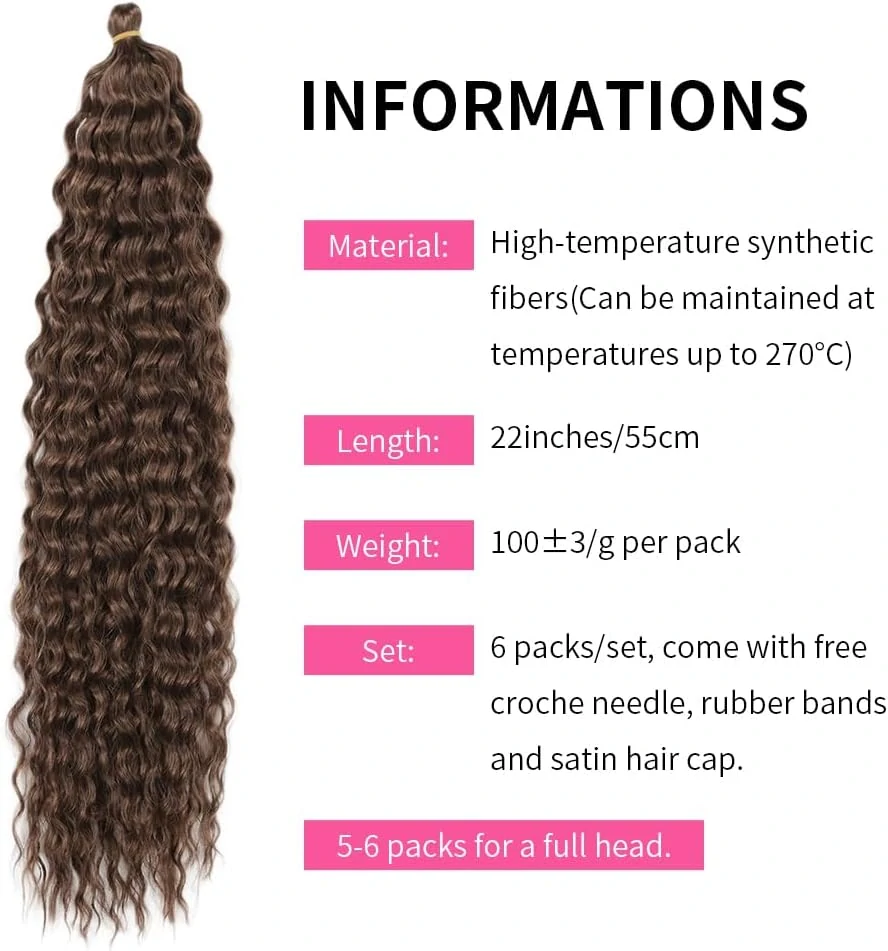 22palcový 6 balíčků hluboké kroucené háčkování vlasů