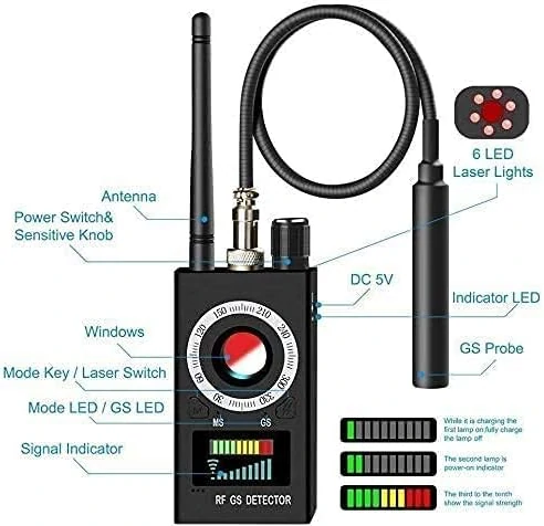 RUIZHI C008 Anti Spy RF detektor Bezdrátový signál detektoru chyb pro skrytou kameru Laserová čočka GSM