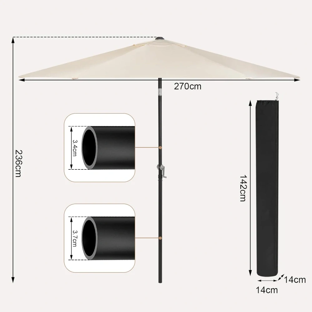 WOLTU Slunečník průměr 270 cm, Balkonový deštník