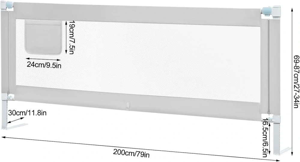 WOLTU KG003hgr03 Zábradlí na postel, 200 cm Bezpečnostní zábrana pro dětskou postel
