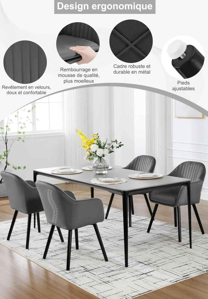 WOLTU Sada 2 tmavě šedých sametových sedáků