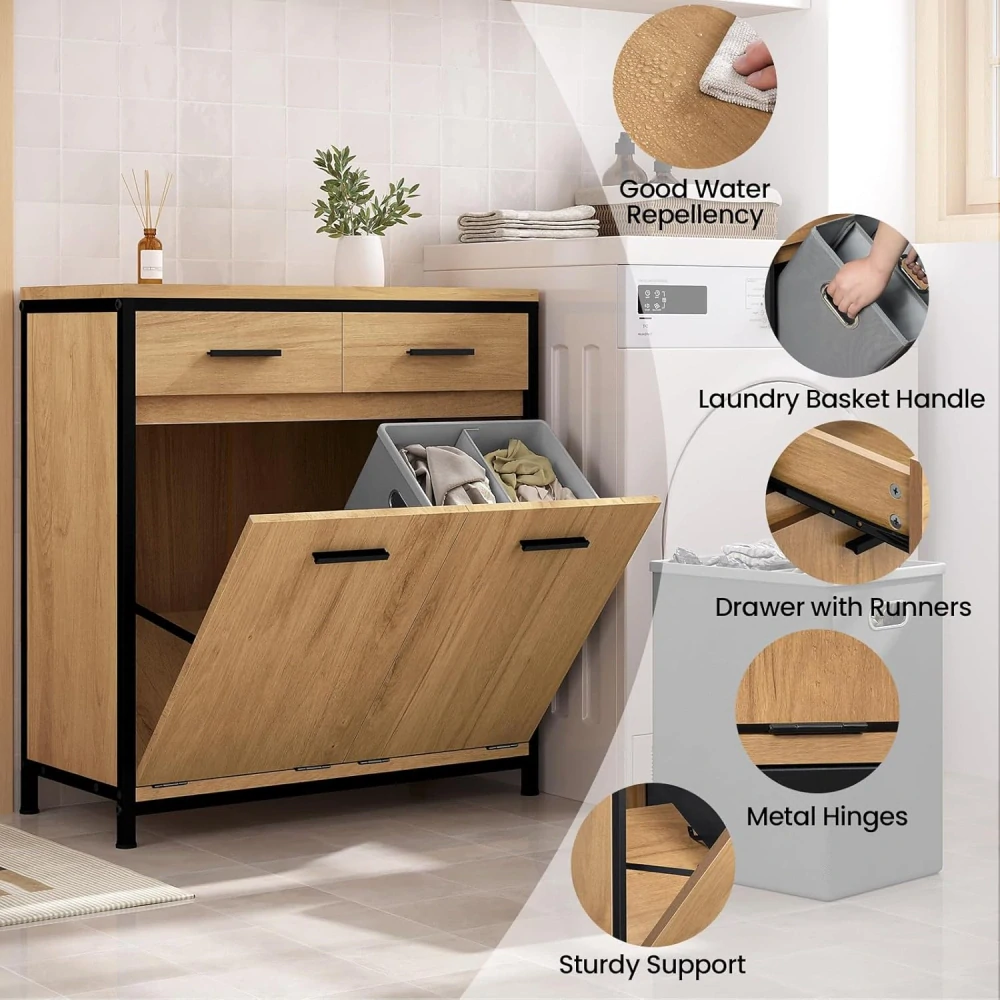EUGAD koupelnová skříňka se 2 skládacími taškami na prádlo 72,5 D x 34 Š x 80 V 