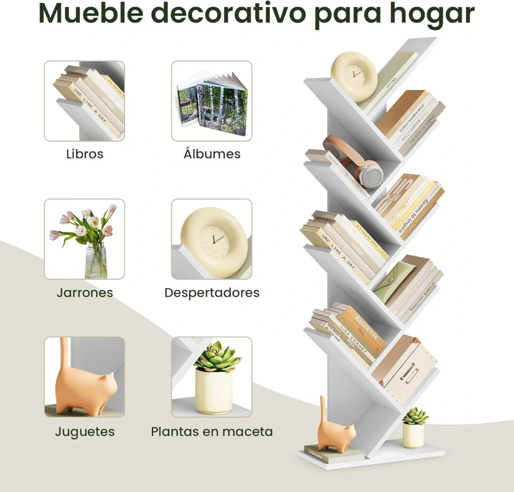 EUGAD Knihovna Strom Knihovna Kancelářský úložný stojan 40x20x127cm, Bílá