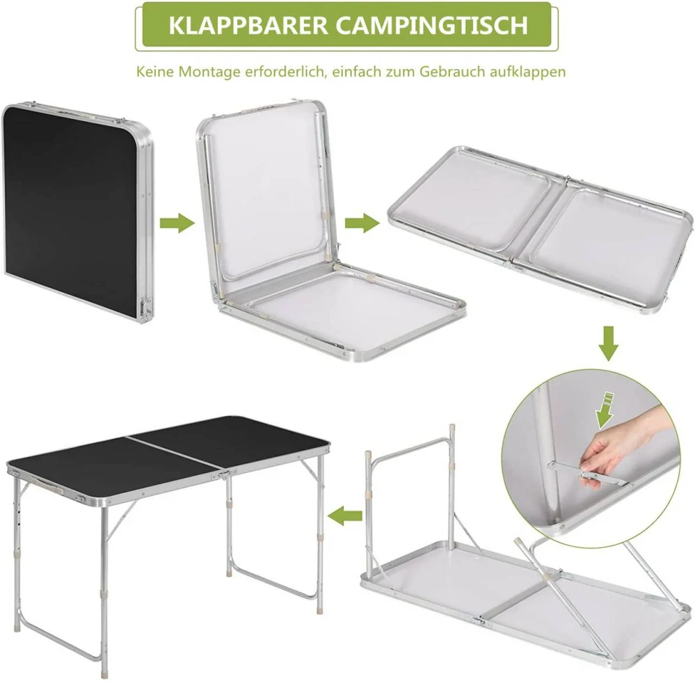 WOLTU Camping Table Skládací stůl Zahradní stůl Výška nastavitelná černá
