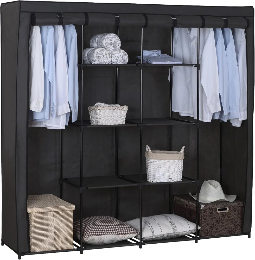 Woltu SS5024gr XXL látková šatní skříň/kempová skříň 174 x 46 x 169