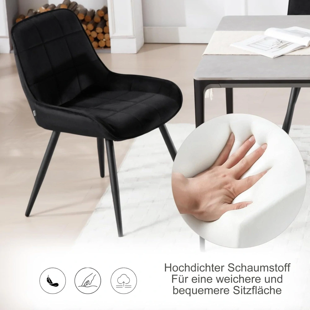 WOLTU BH331sz-2 Jídelní židle Sada 2 čalouněných sametových kuchyňských židlí