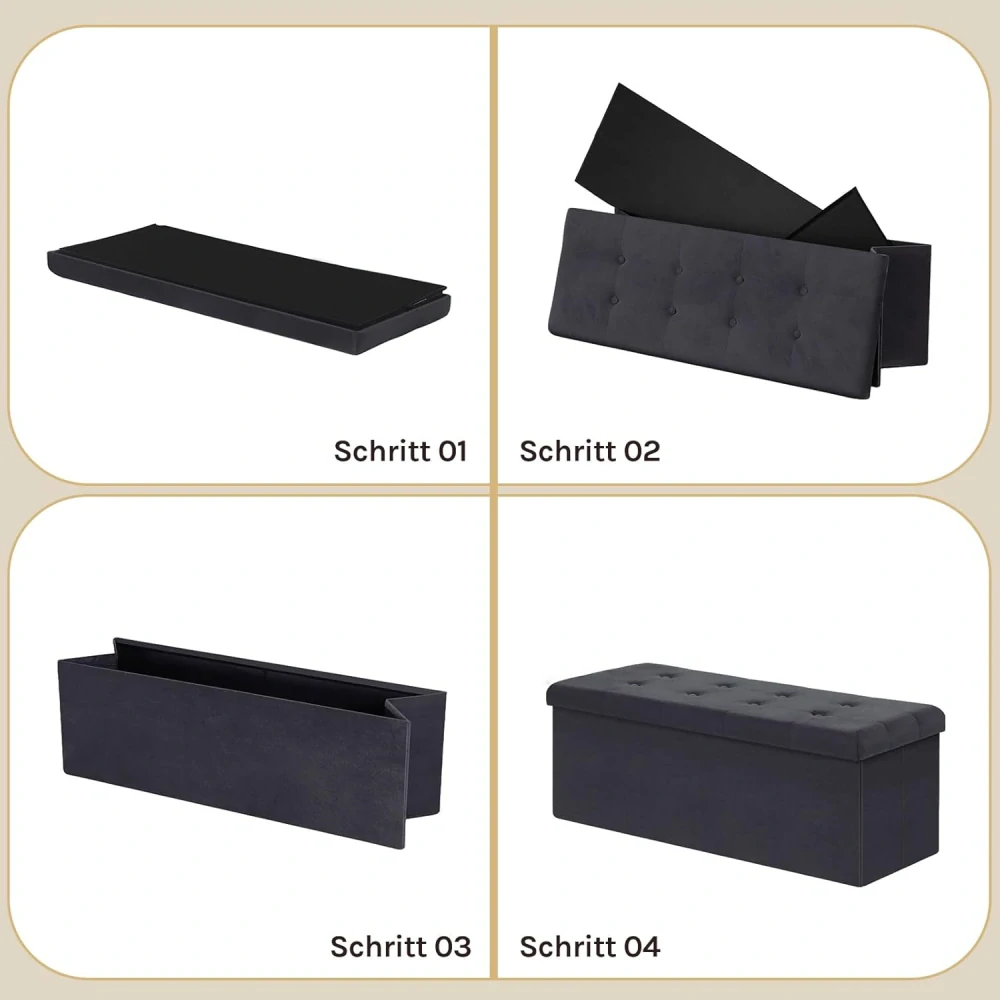 WOLTU SH73sz skládací úložná lavice velká kapacita 300 kg,110 x 37,5 x 38 cm, černá