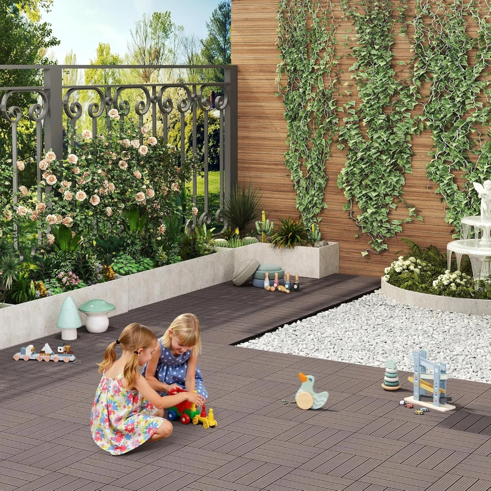 terasové dlaždice v podlaze s dřevěným efektem 