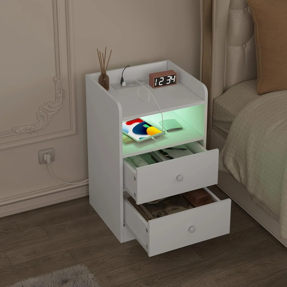 WOLTU 40 x 64 x 35 cm noční stolek s funkcí nabíjení a LED světlem
