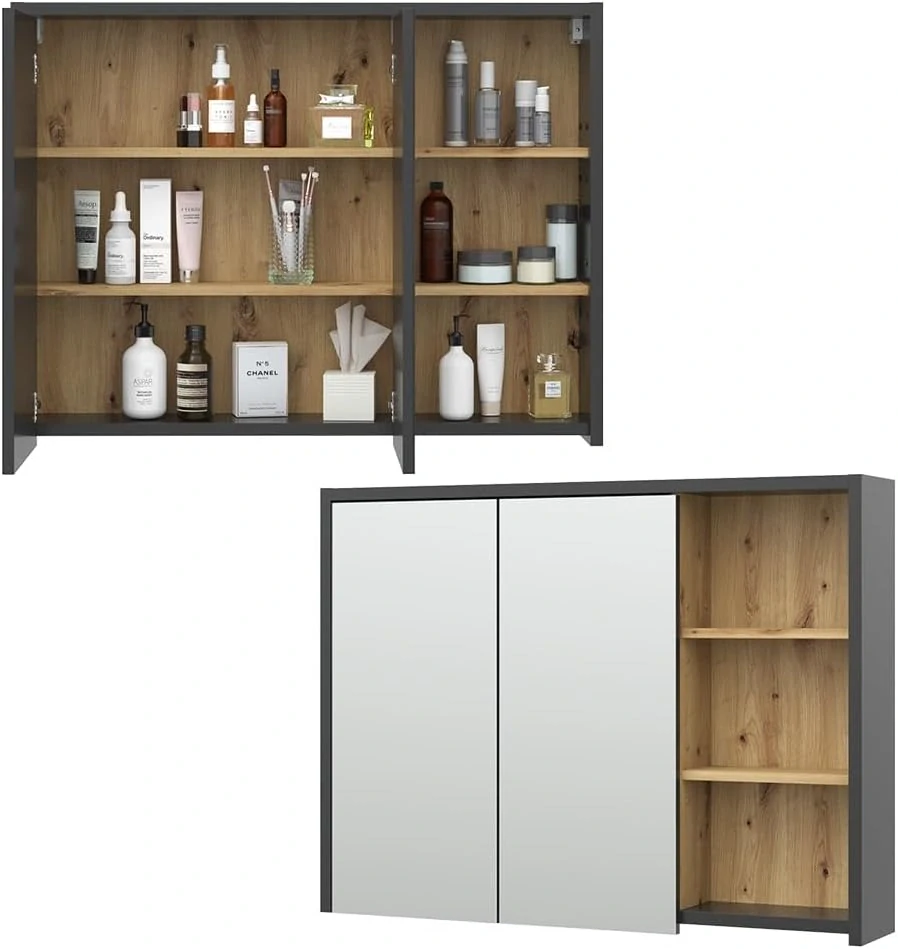 Vicco Viola koupelnová zrcadlová skříňka, antracit/dub, 100 x 75 cm