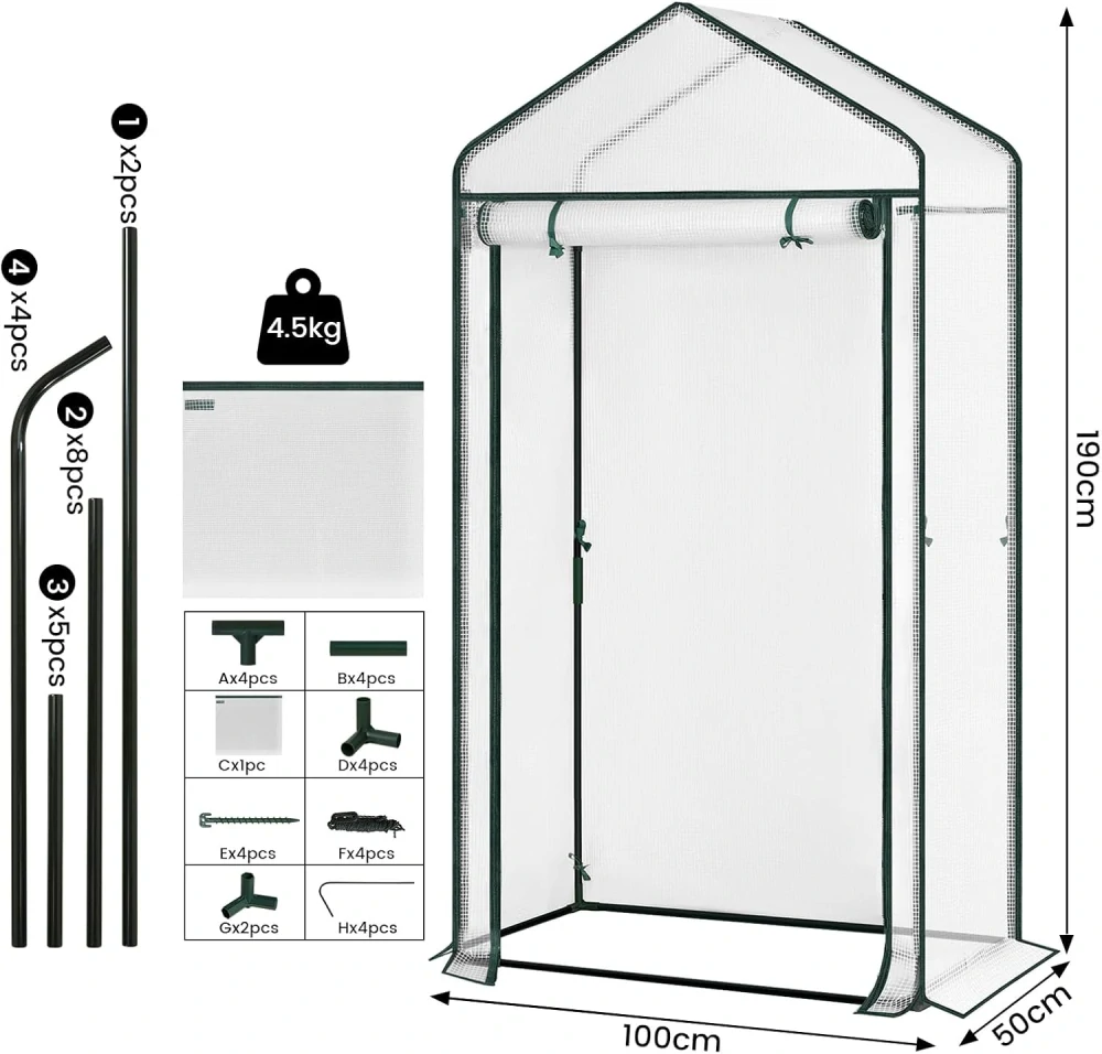 Zahradní skleník WOLTU, Rajčatový skleník, Zimní skleník 100x50x190cm