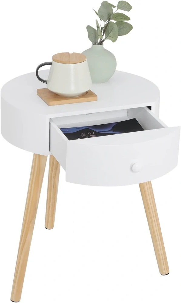 WOLTU noční stolek kulatý 38 x 38 x 47 cm bílá TS156ws