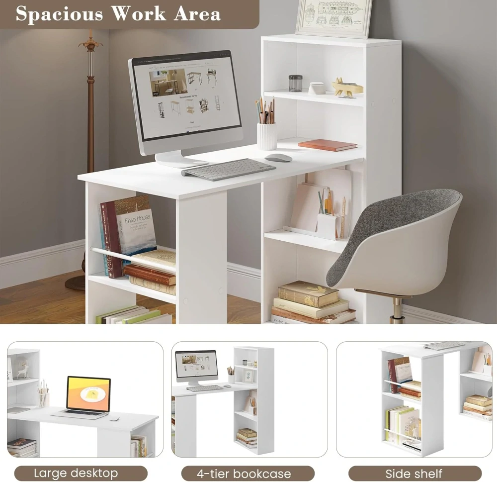 eSituro 120 cm psací stůl s policemi, bílý, 122 x 55 x 120 cm