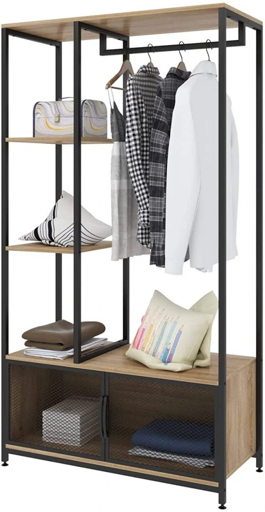 WOLTU Věšák na oblečení s úložnou skříňkou, Otevřený věšák na kabáty do šatní skříně